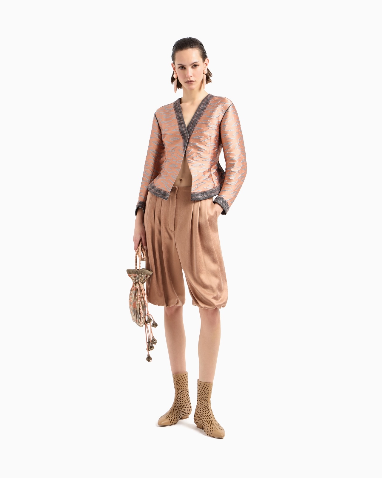 SHORT JACKET IN A JACQUARD SILK BLEND - 2