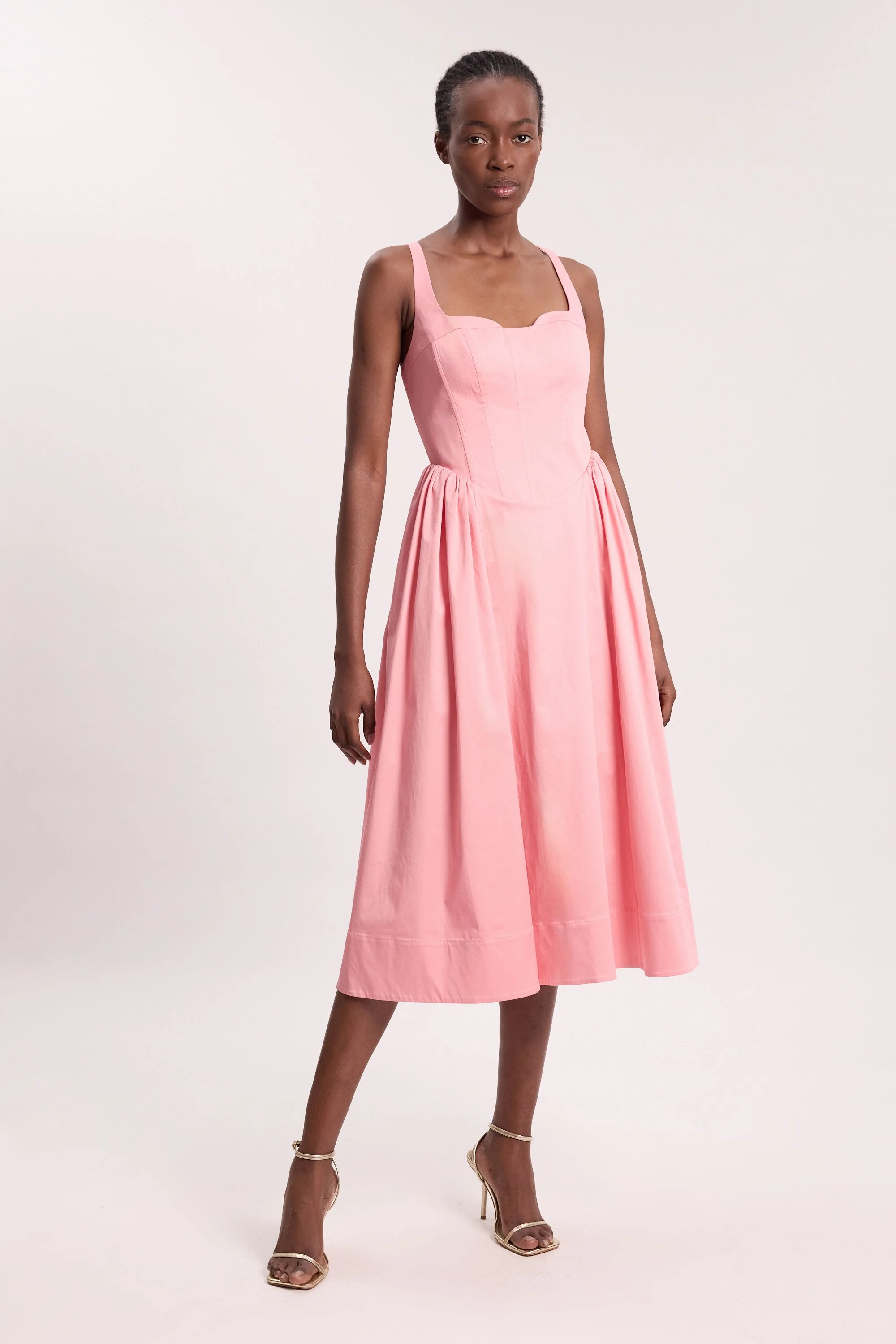 Scattered Floral Cotton Poplin Boned Detail Woven Maxi Prom Dress - 1