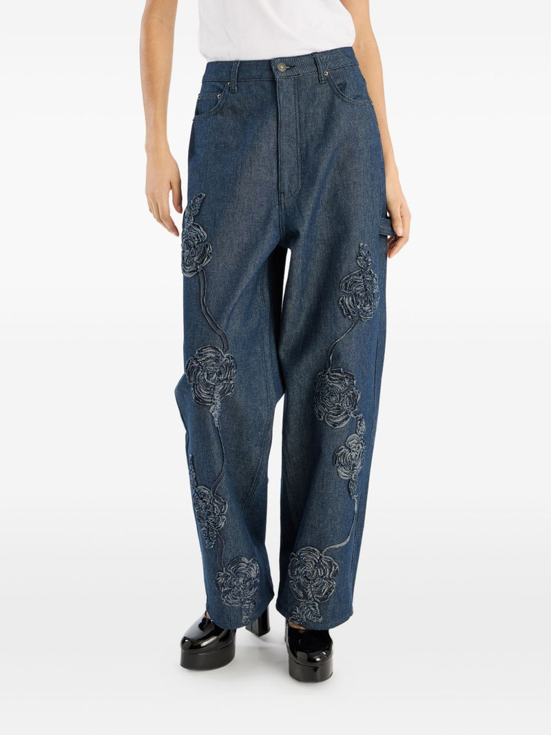 rose-embroidery five-pocket jeans 4