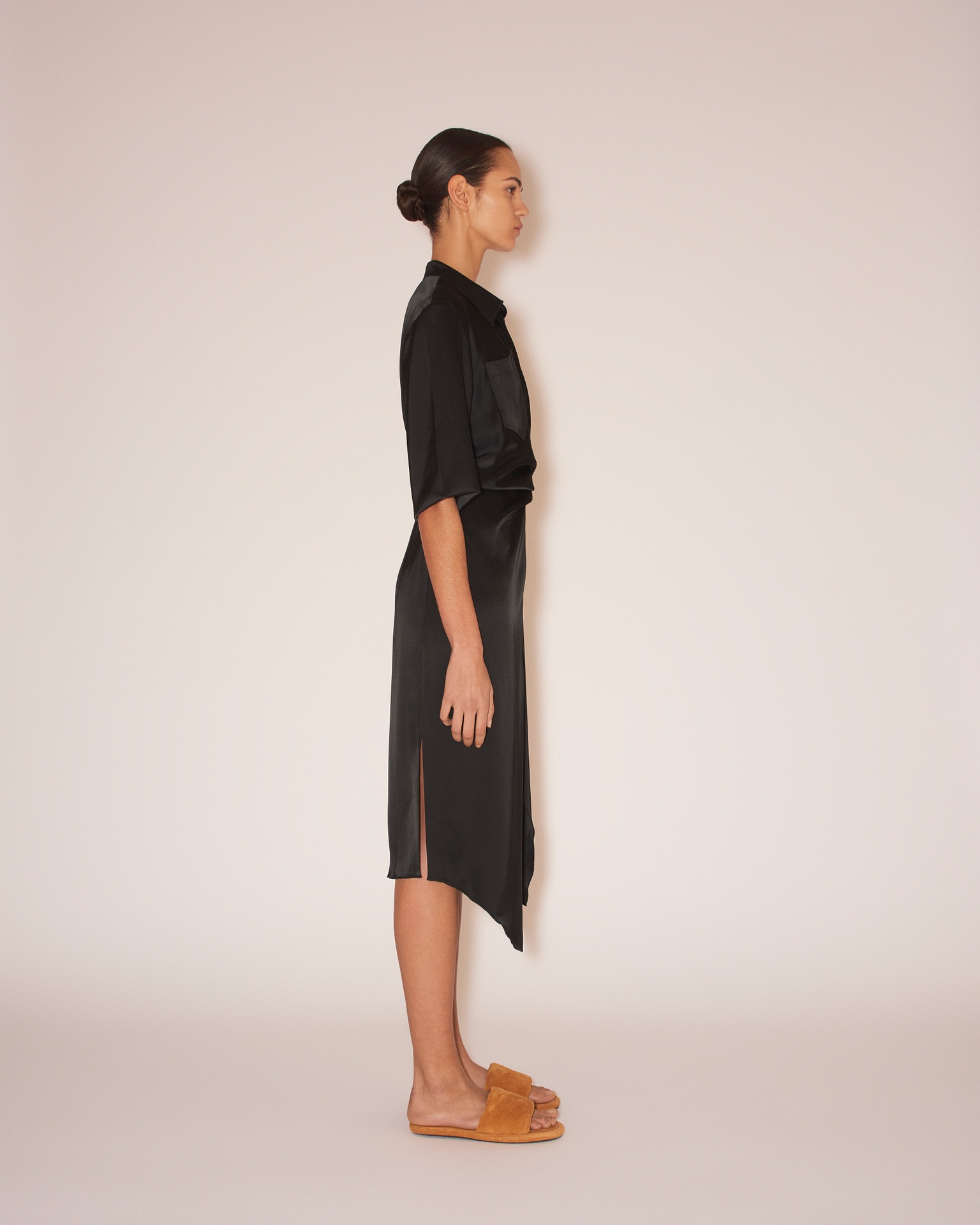 LAIS - Draped front shirt dress - Black - 5