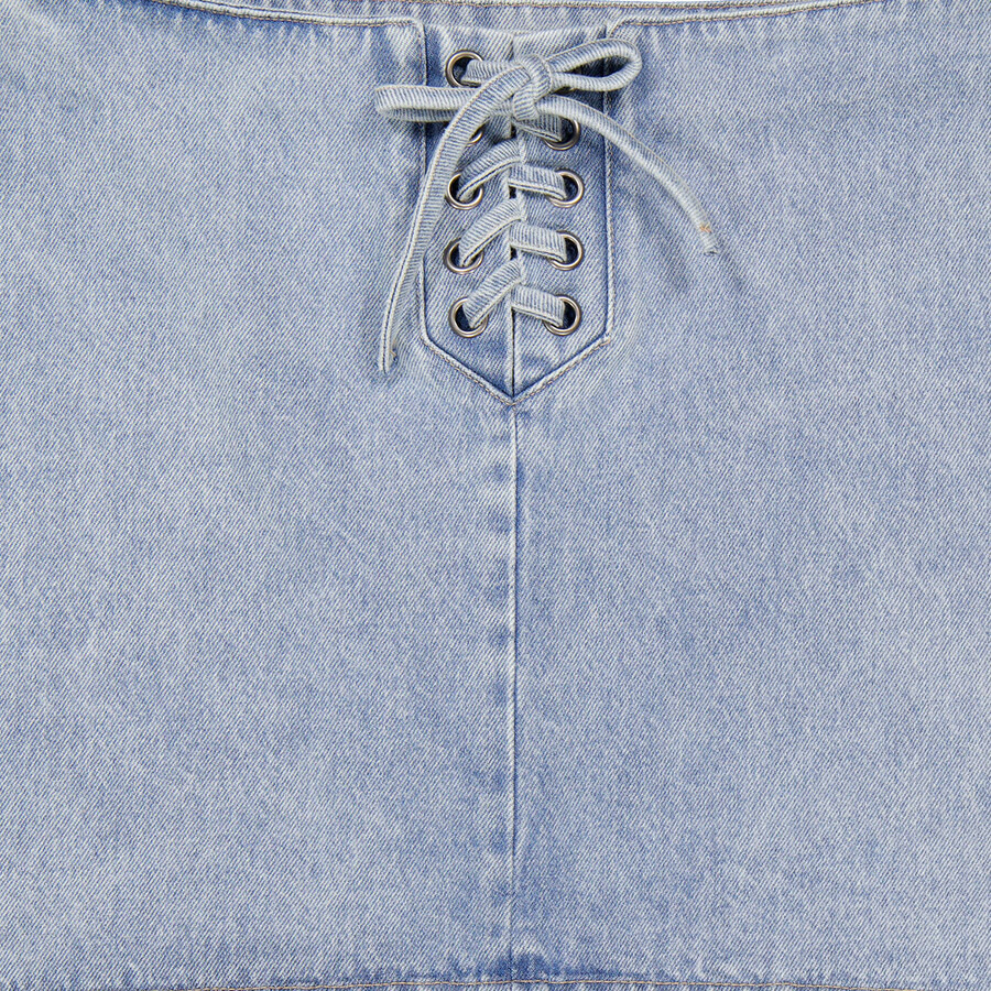 Rotate Ladies Blue Lace-Up Denim Skirt - 2