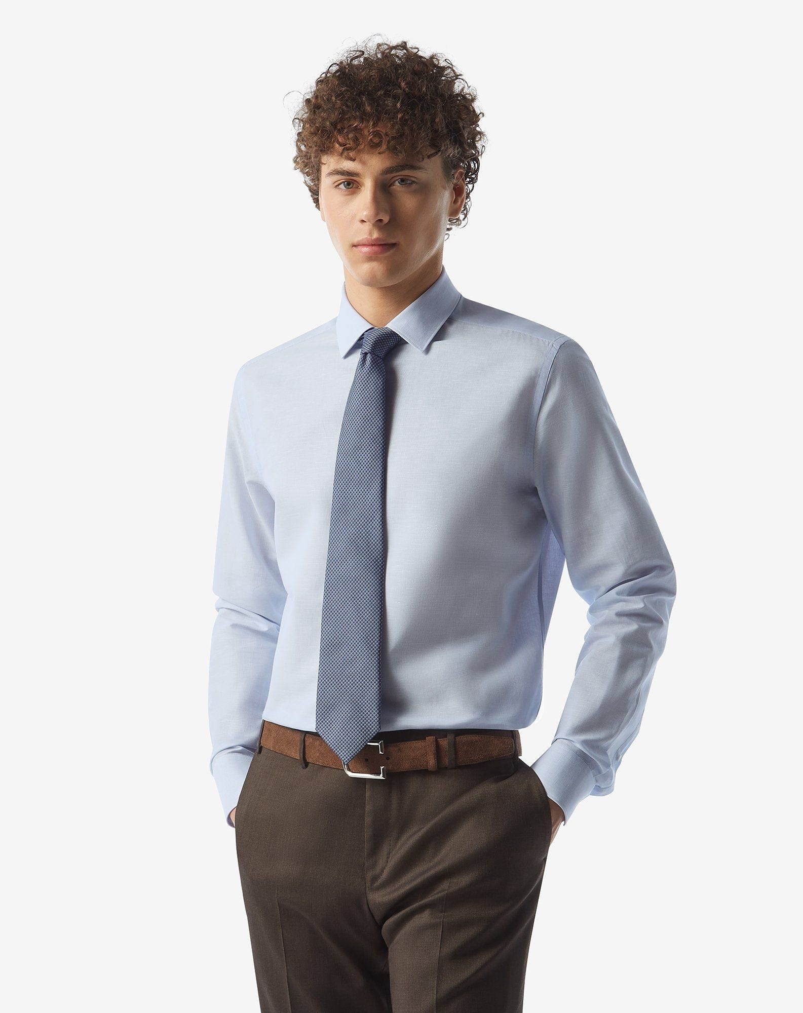 Cotton and linen shirt with white/light blue micro stripes - 2