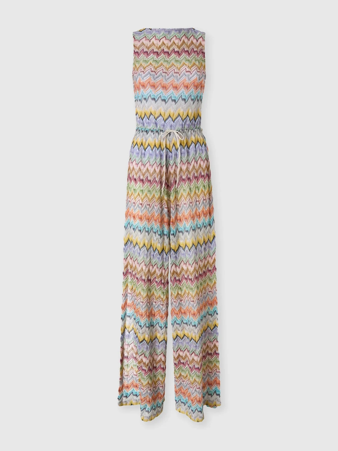 Long viscose lamé cover-up jumpsuit with cut-out - 1
