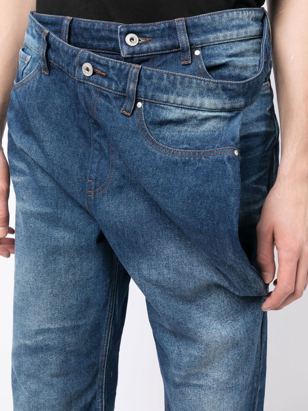 Navy Lazy layered-effect straight-leg jeans - 5
