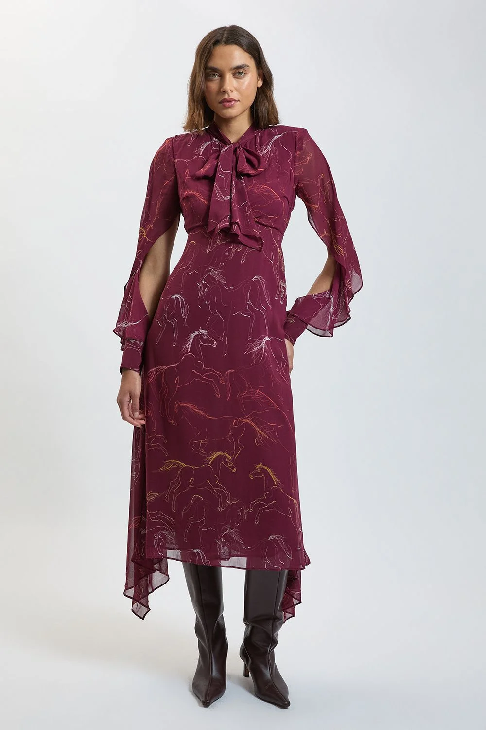 Horse Print Viscose Georgette Midi Dress - 1