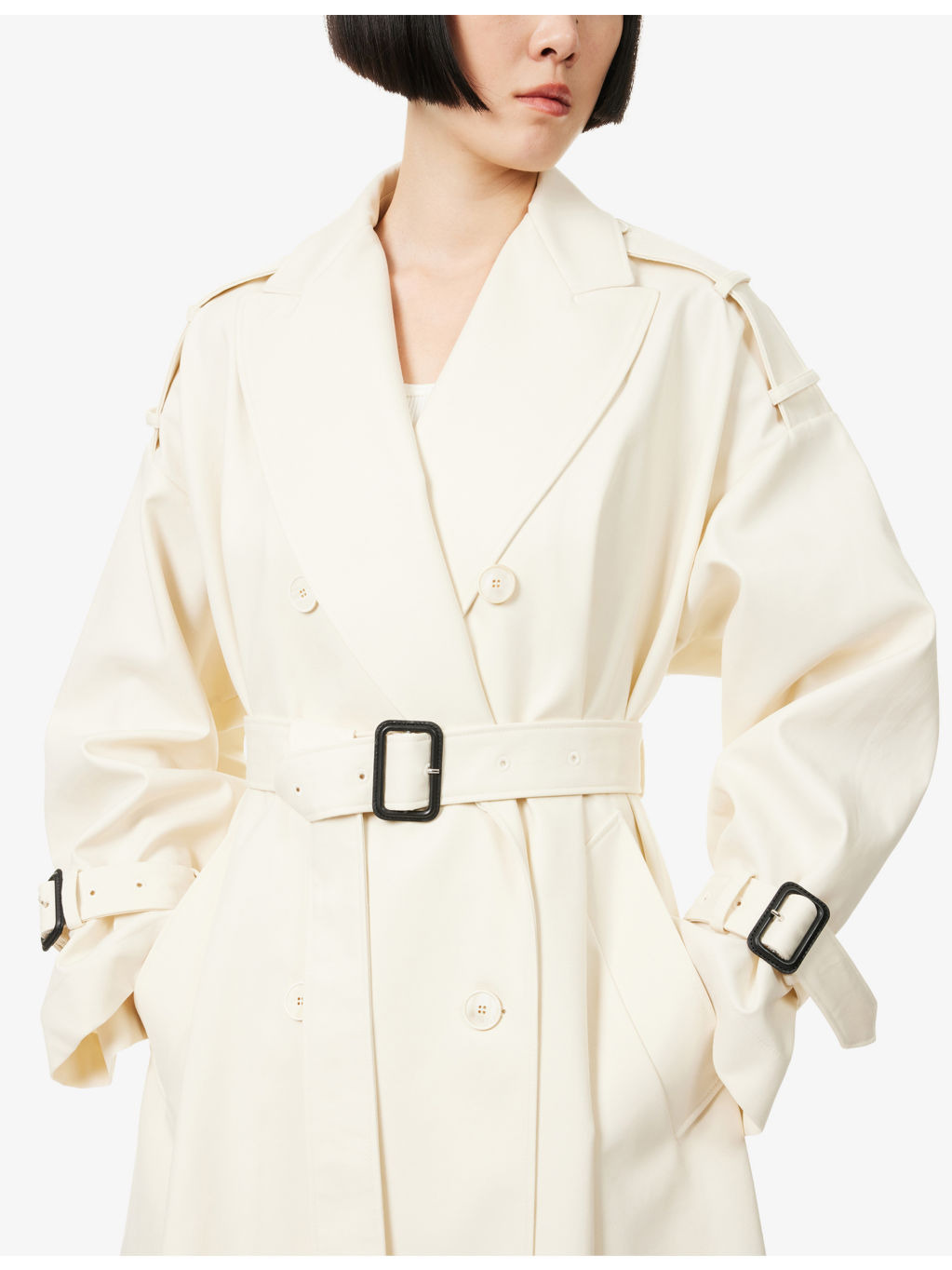 Double-Breasted Belted Double Cotton-Twill Trench Coat - 5