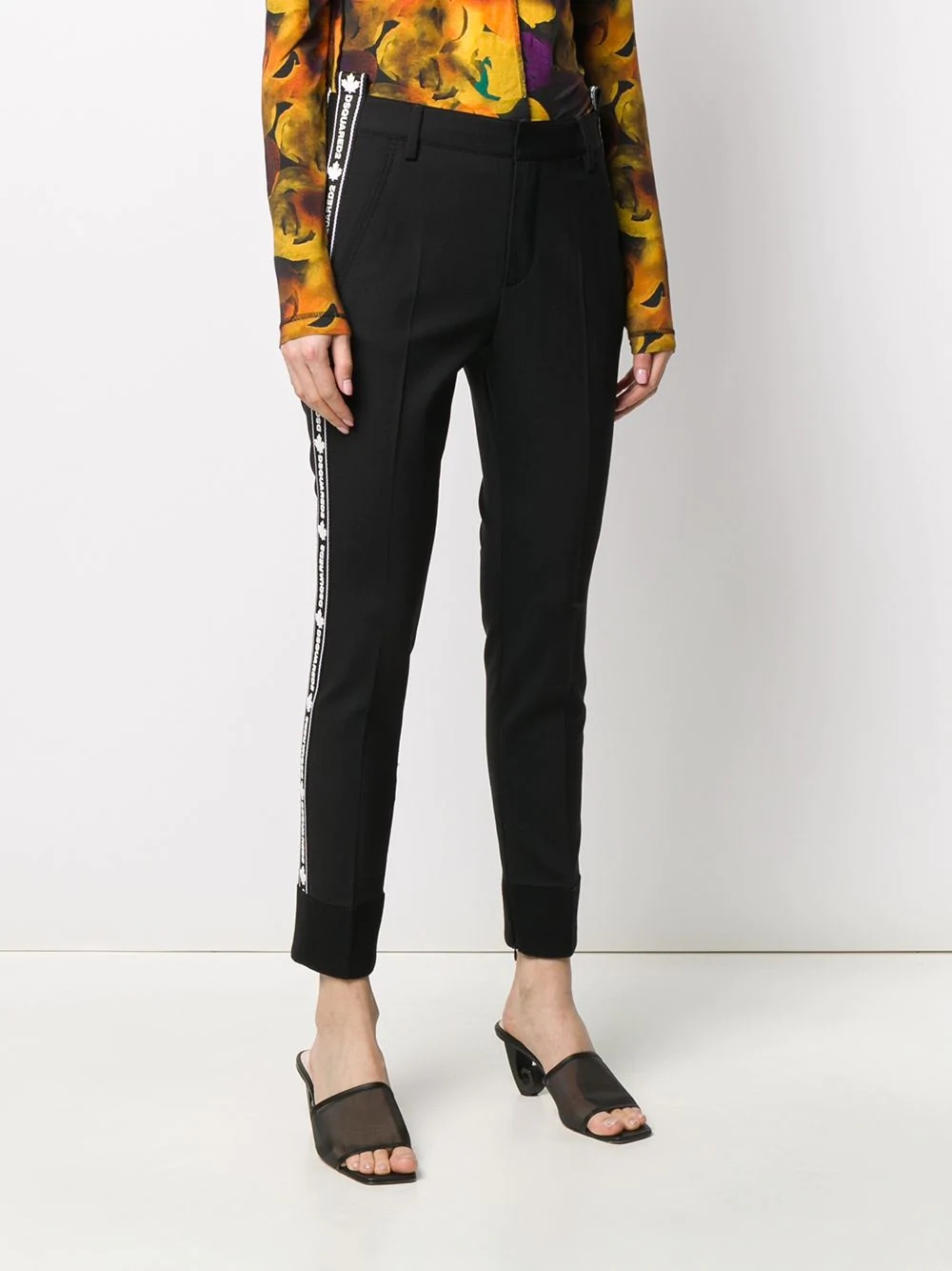 logo print slim-fit trousers - 3