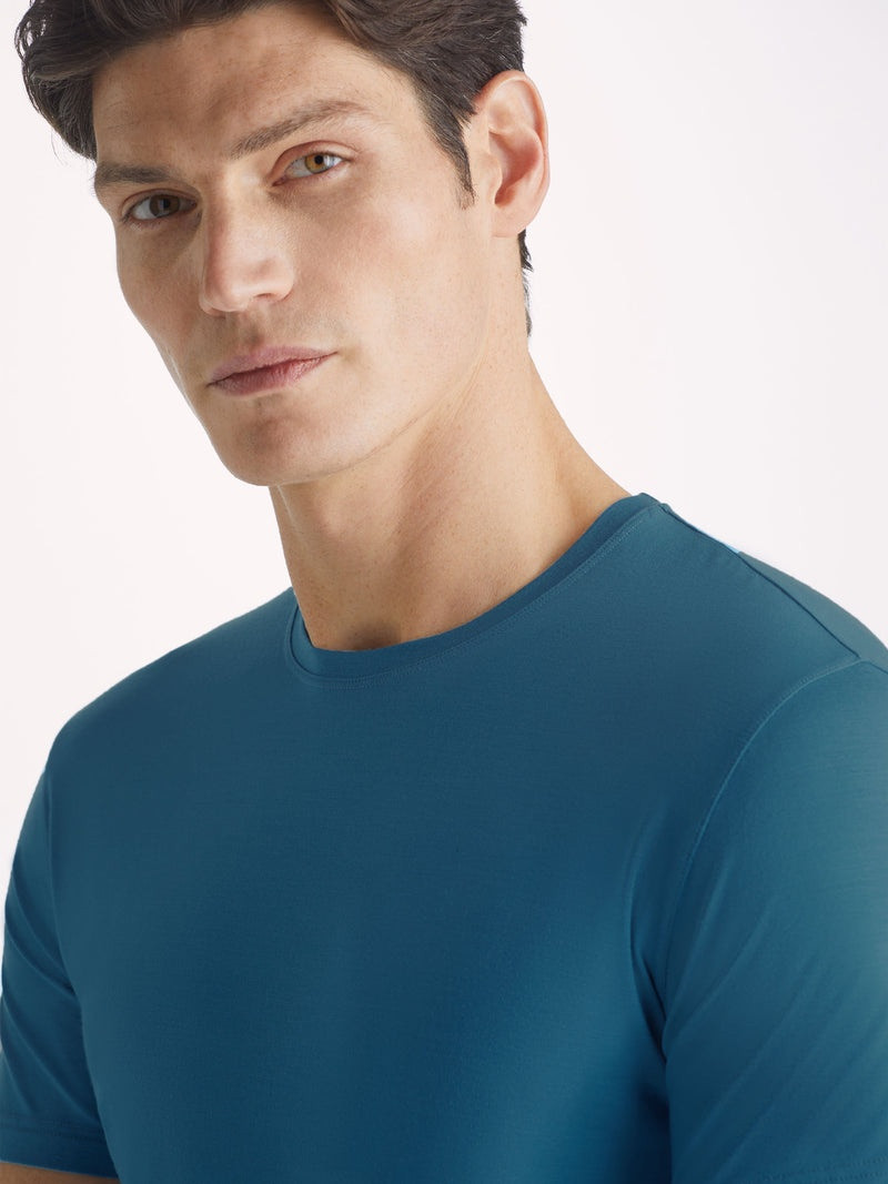 Derek Rose Men's T-Shirt Basel Micro Modal Stretch Ocean outlook