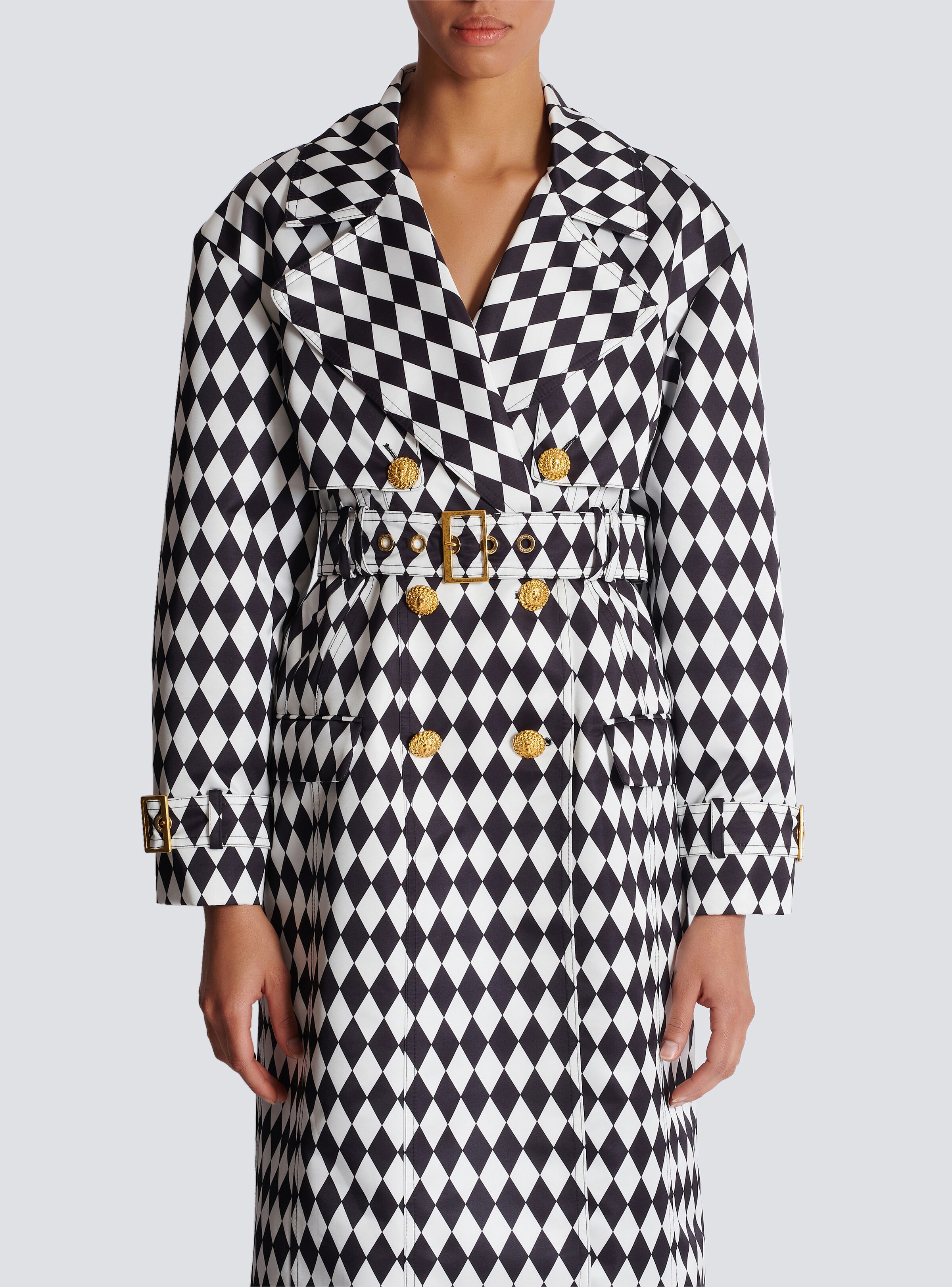 Diamond print belted trench coat - 5