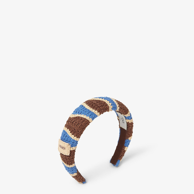 Headband Light blue and brown crochet cotton and raffia hair band 1