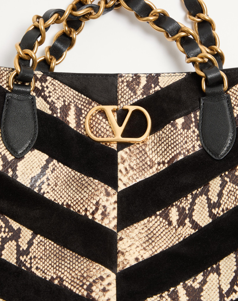 Valentino VALENTINO GARAVANI LASEINE SHOPPING BAG IN PYTHON AND CHEVRON-PATTERNED SUEDE outlook