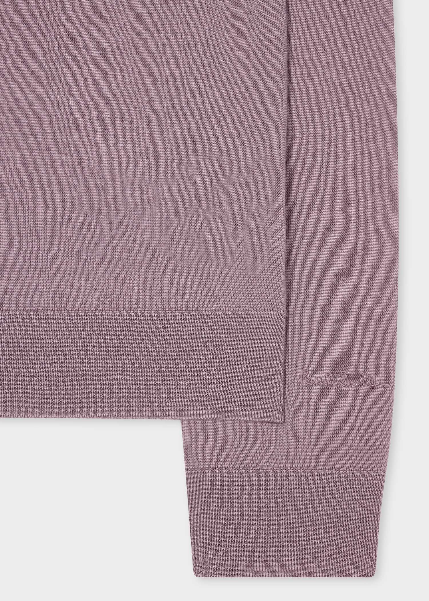 Mauve Merino Wool Knitted Long-Sleeve Polo Shirt - 2