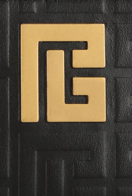 Black debossed leather card holder with Balmain monogram - 5