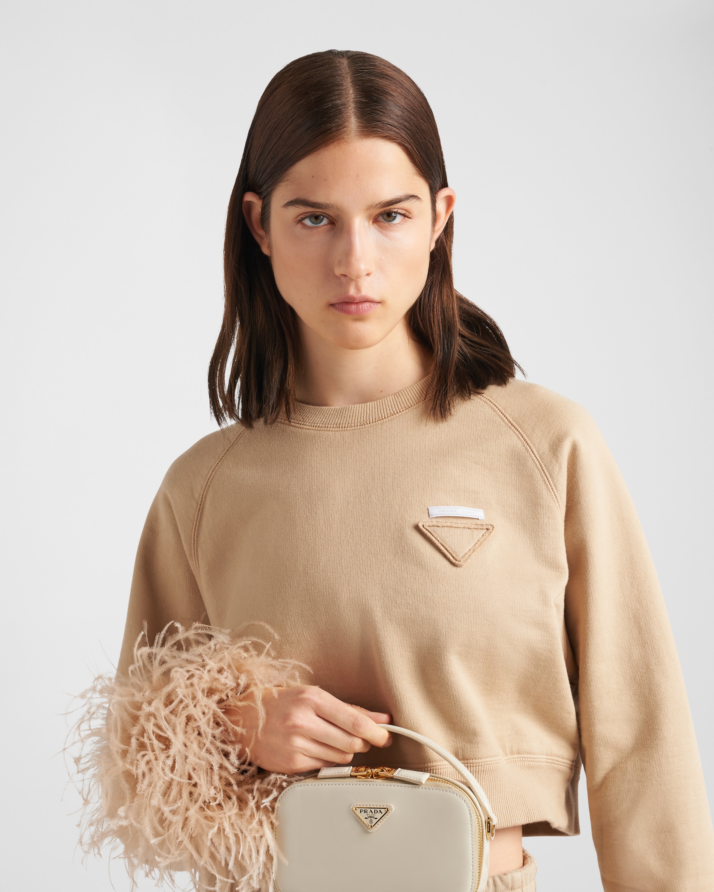 Crew-neck sweatshirt with feather trim - 3