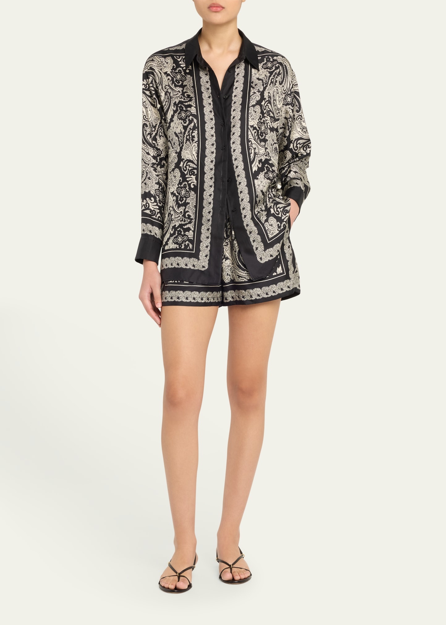 Frances Paisley Drawstring Silk Shorts - 2