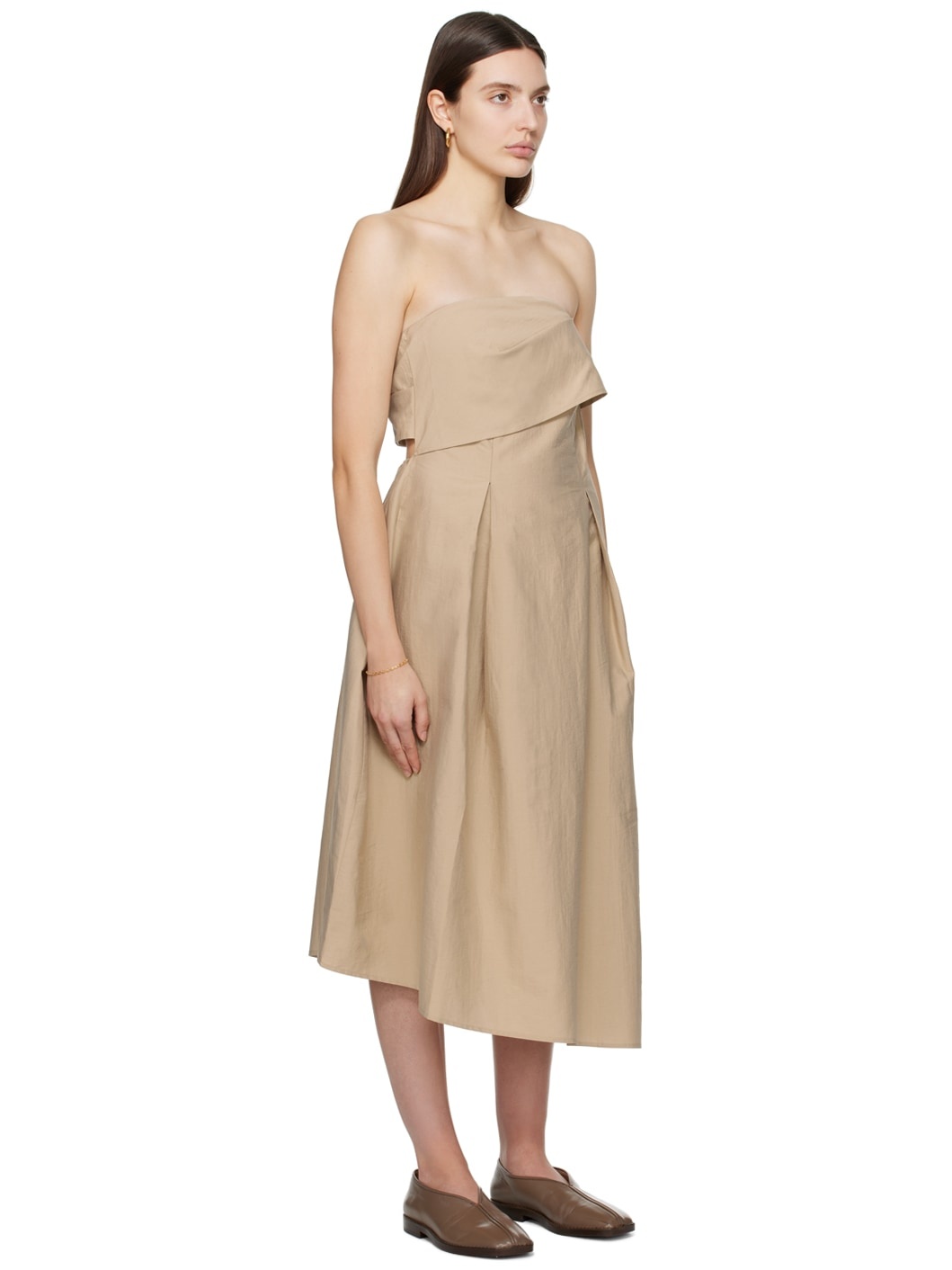 Beige Strapless Midi Dress - 2