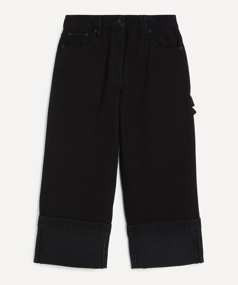 Black Turned-Up Cropped Wide-Leg Jeans 1
