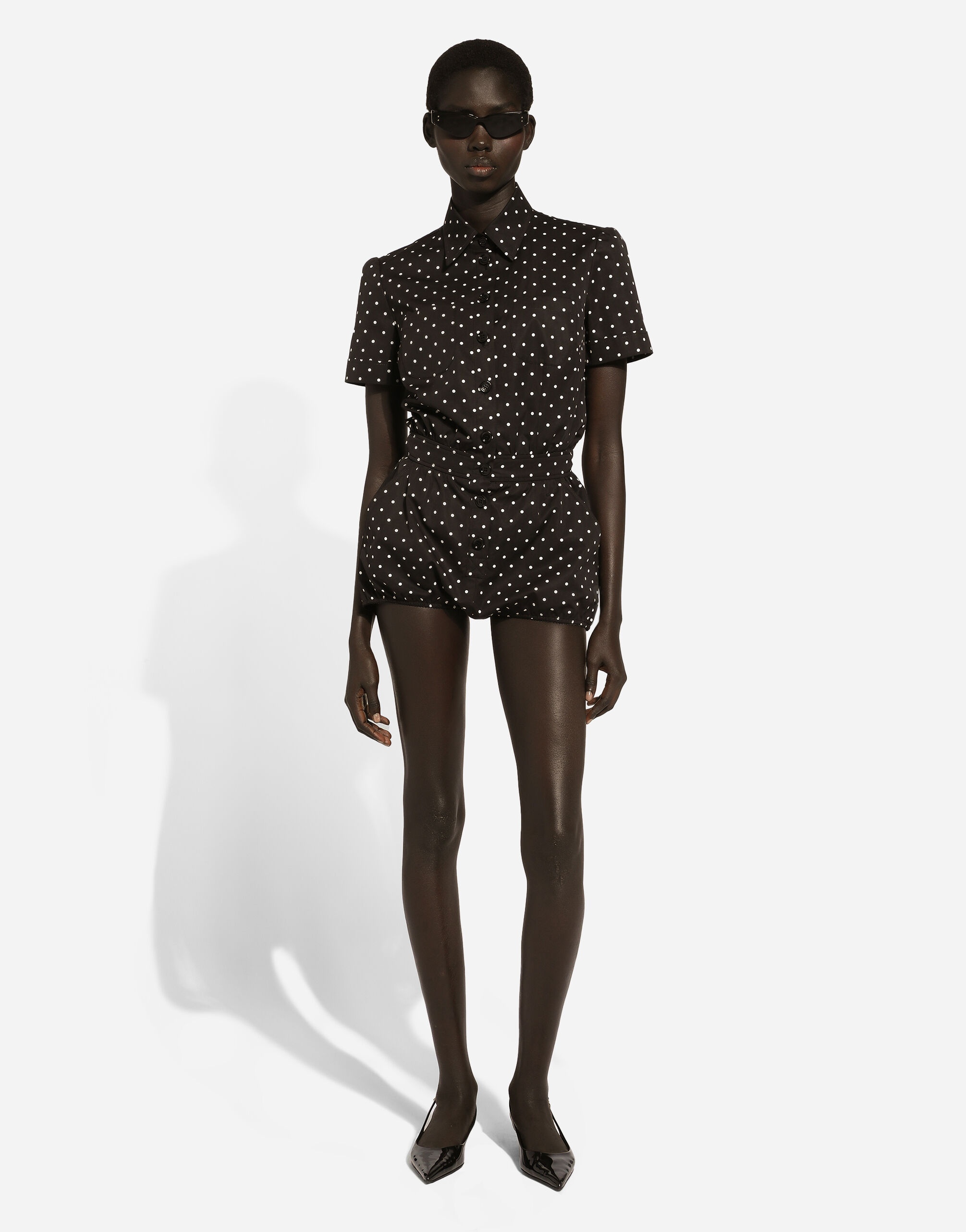 Cotton playsuit with polka-dot print - 2
