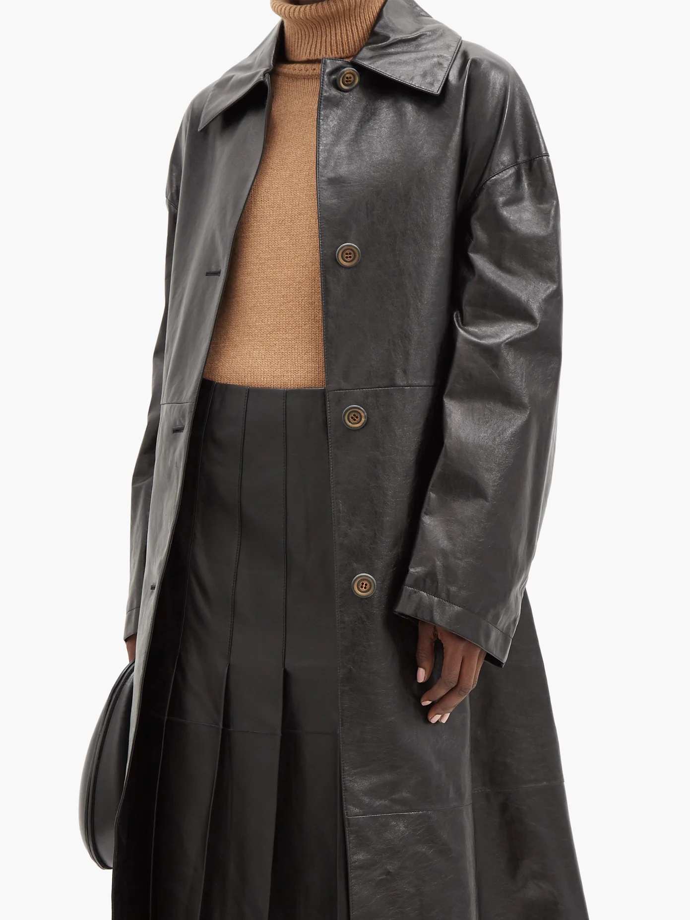 Belted leather trench coat - 6