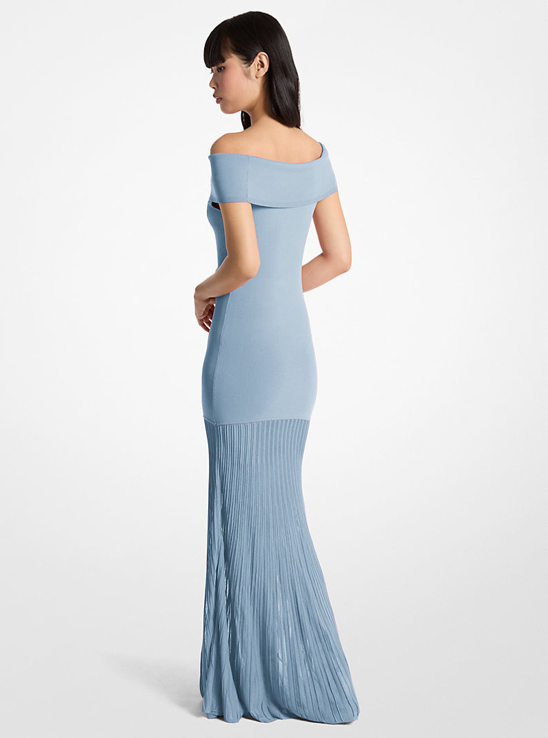 MICHAEL KORS Pleated Stretch Knit Off-The-Shoulder Maxi Dress outlook