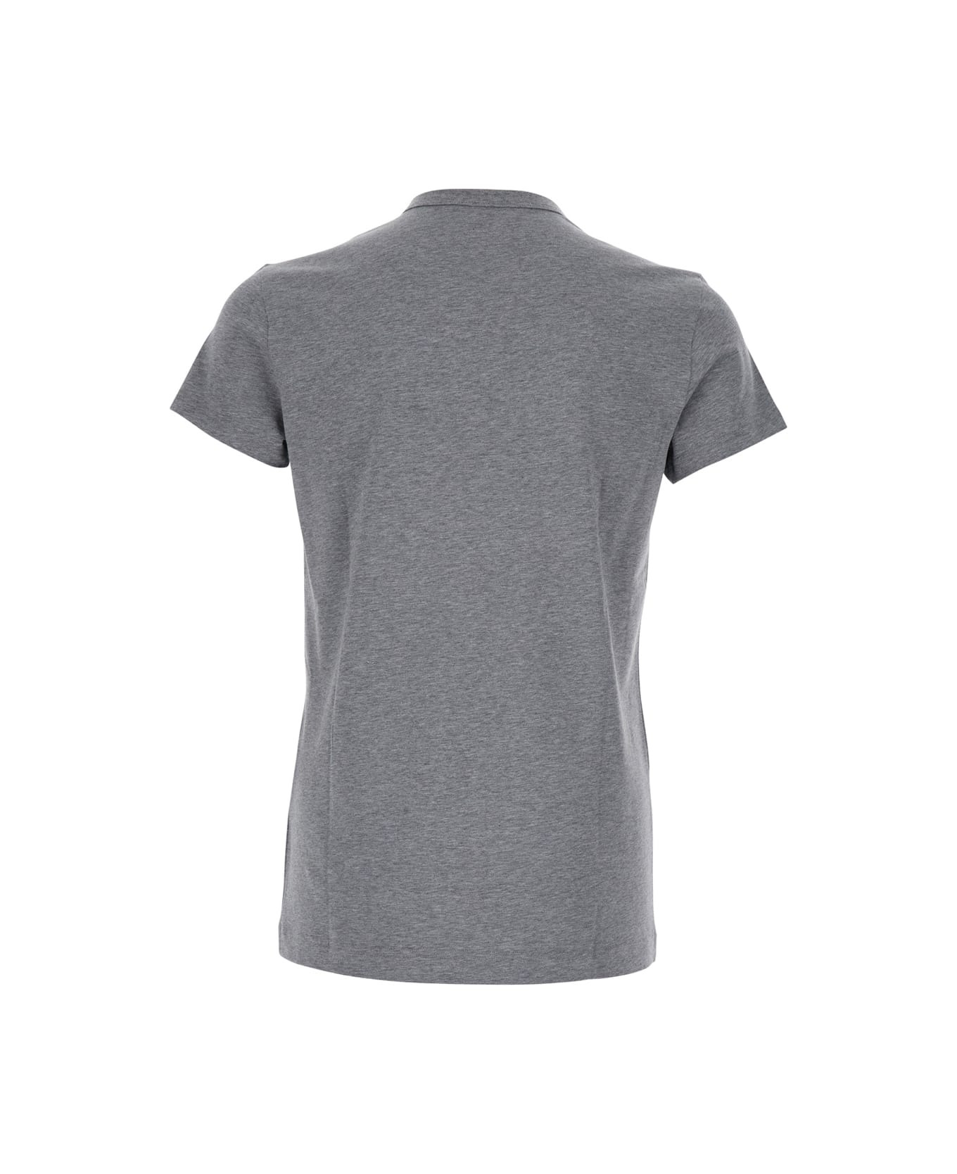 Grey Crewneck T-shirt With Tonal Logo Lettering Embroidery On The Front In Cotton Stretch Man - 2