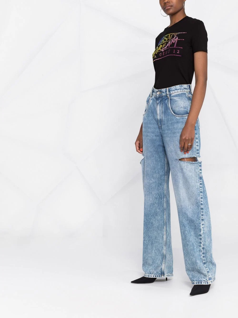 rhinestone-embellished slogan T-shirt - 6