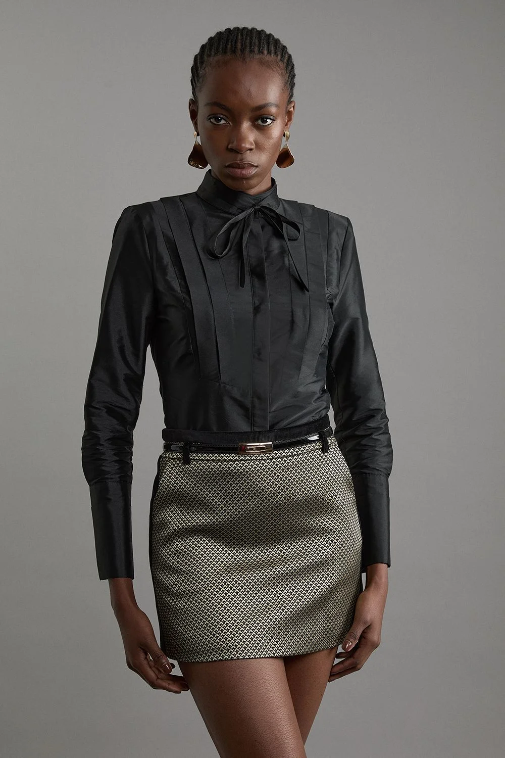 Geo Jacquard Velvet Mix Tailored Mini Skirt - 1