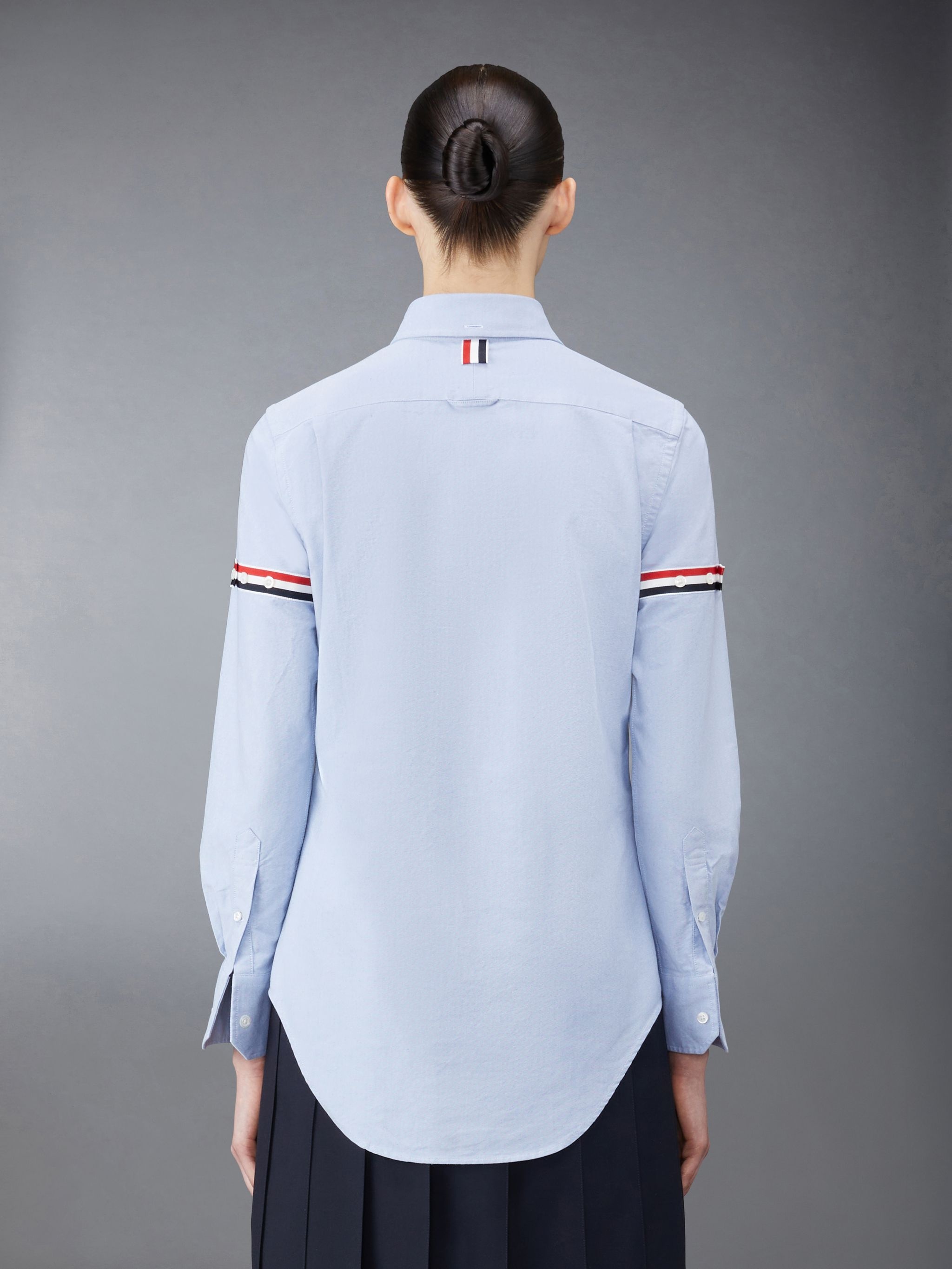 Thom Browne CLASSIC ROUND COLLAR SHIRT W/ RWB GROSGRAIN ARMBANDS