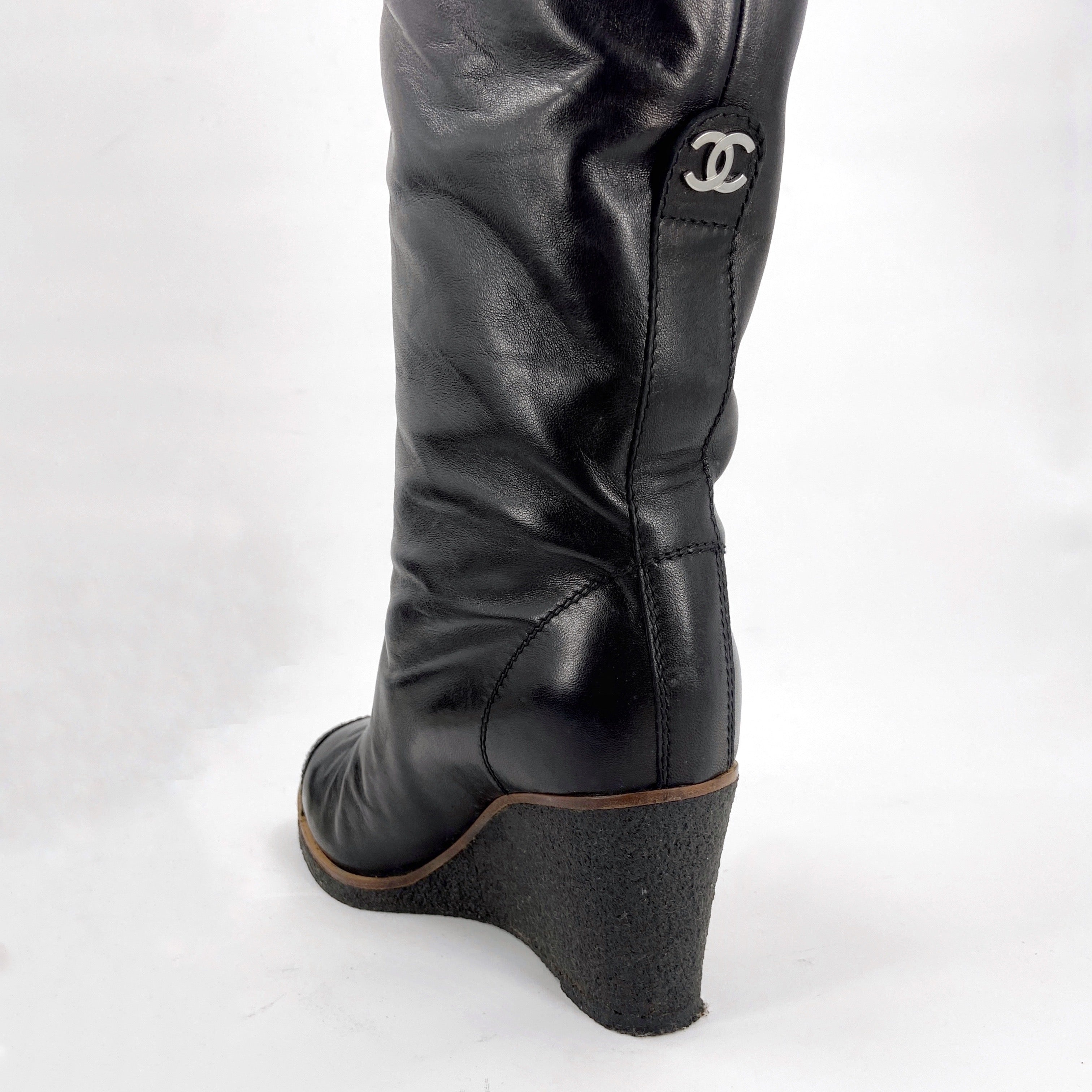 Chanel Fall 2006 Karl Lagerfeld Shearling Lambskin Wedge Long Boot 38 - 12