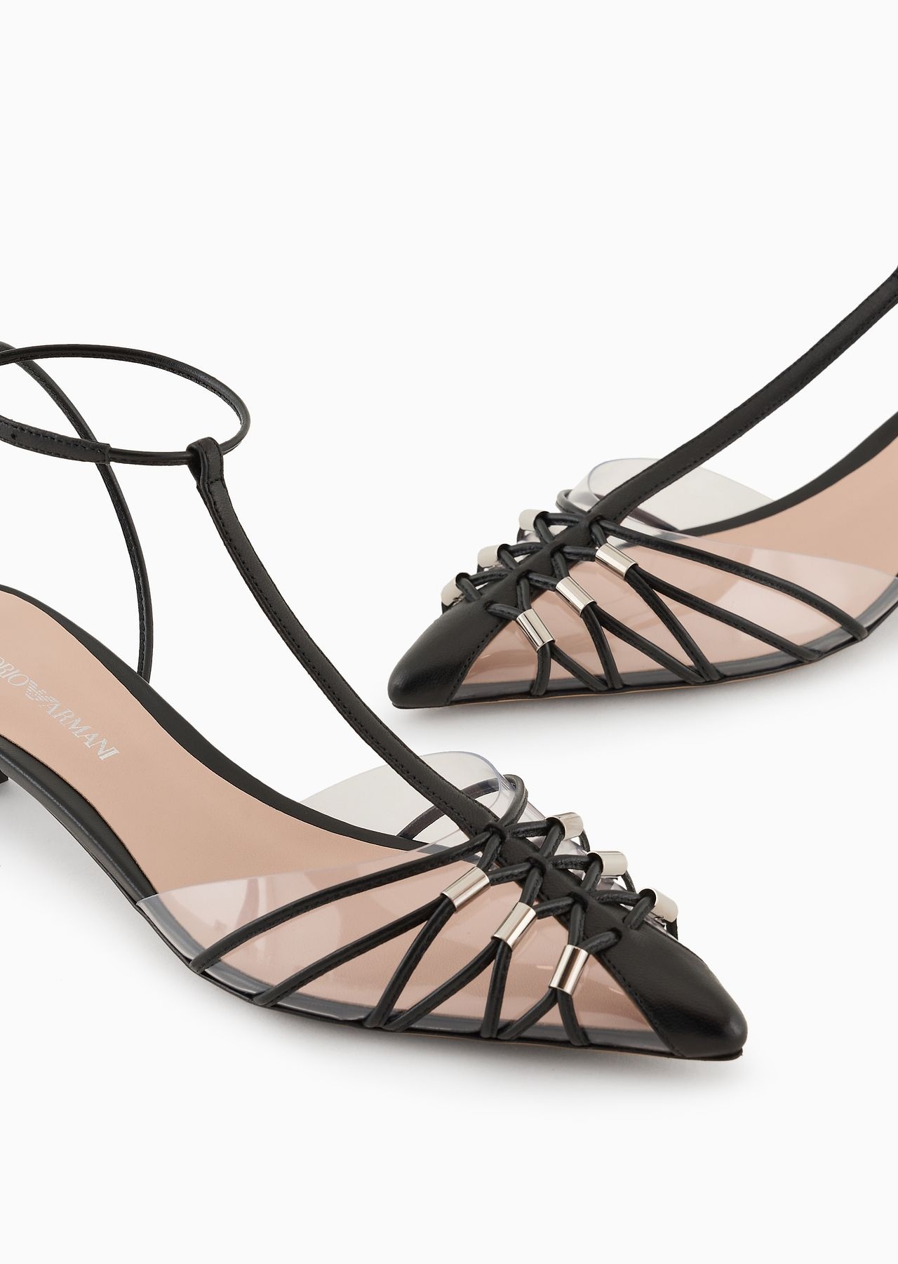 Nappa-leather T-shaped court shoes with curved heel - 5