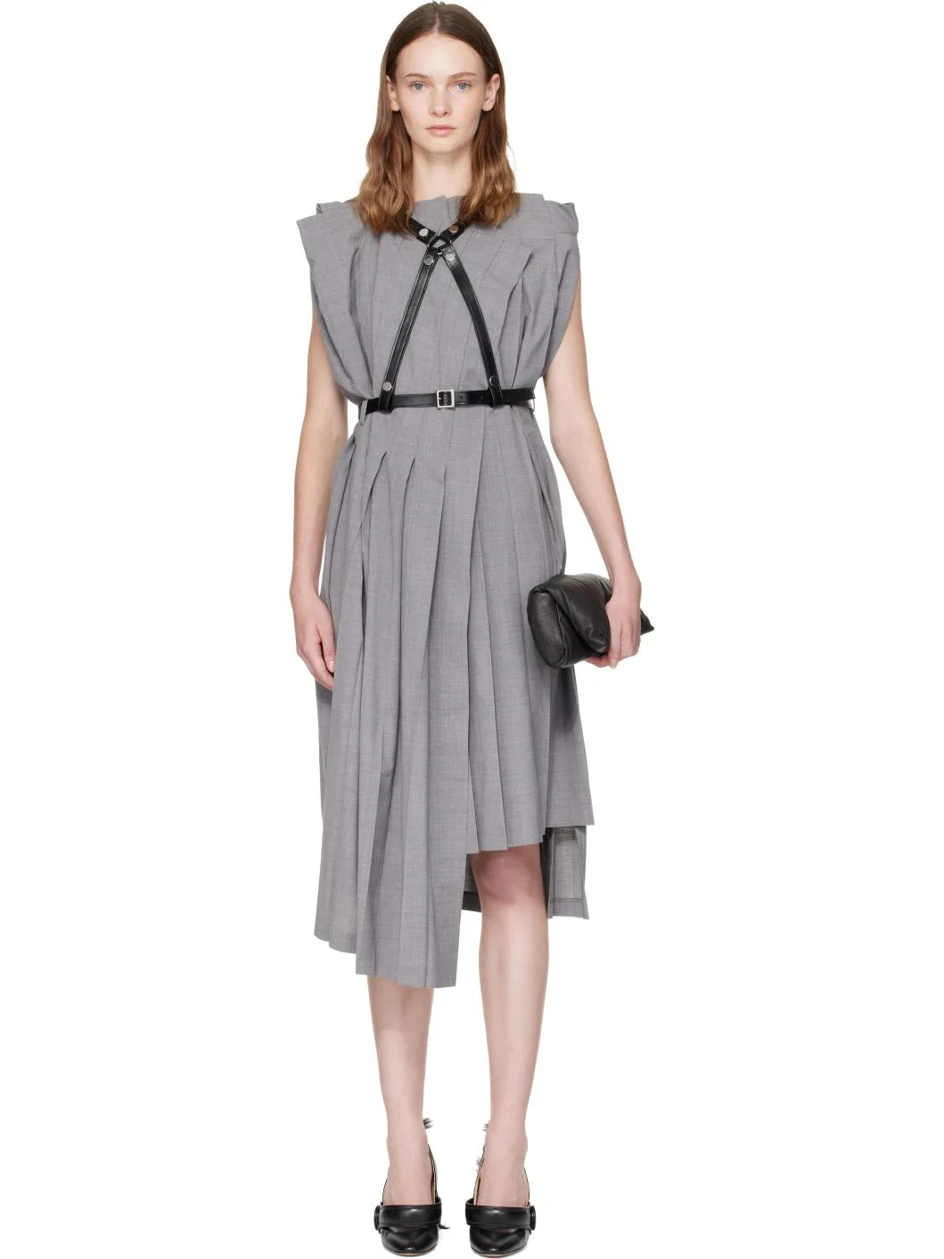 Gray Pleated Harness Midi Dress - 1
