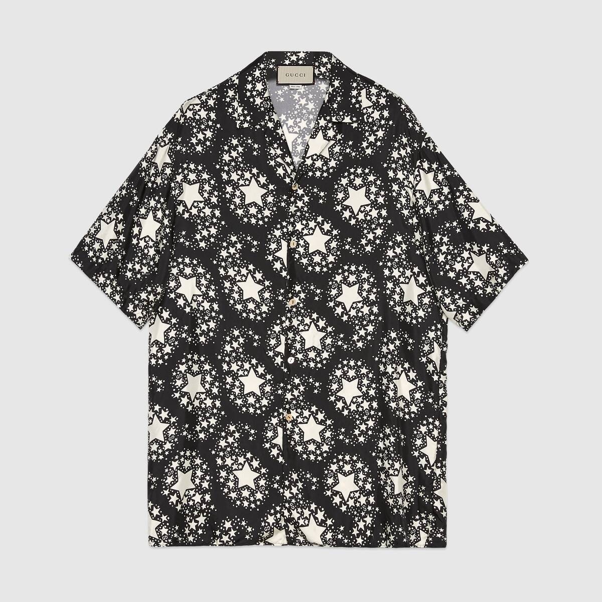 Star print silk oversize bowling shirt - 2