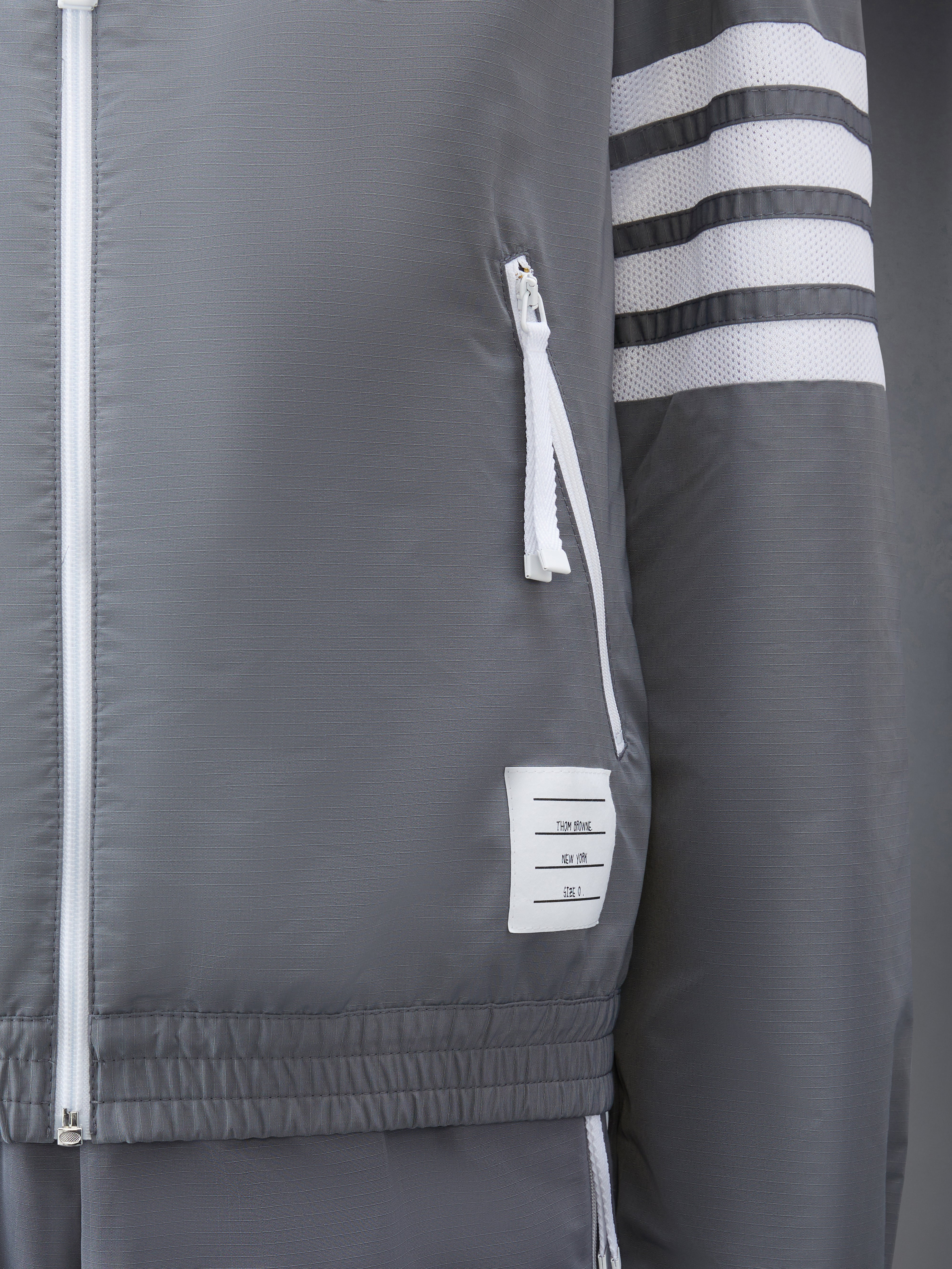 Medium Grey Sustainable Ripstop Mesh 4-Bar Hooded Zip up Jacket - 6