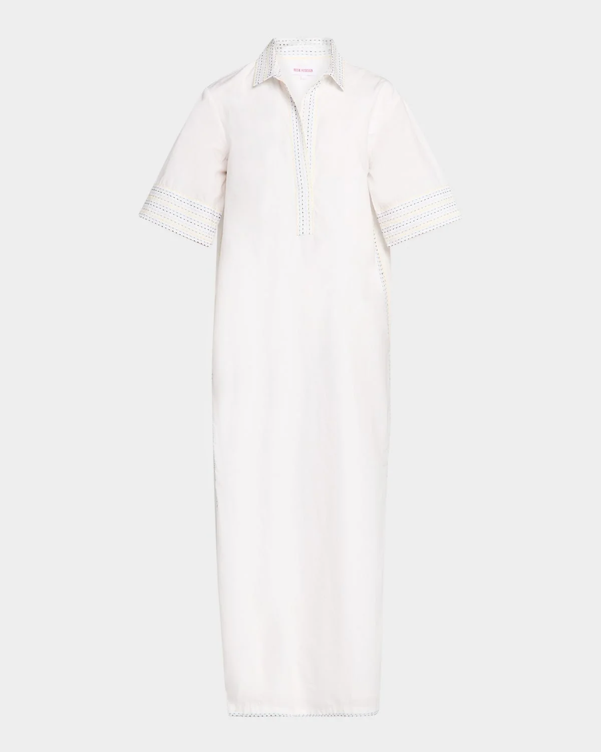 Short-Sleeve Cotton Poplin Maxi Caftan Dress - 1