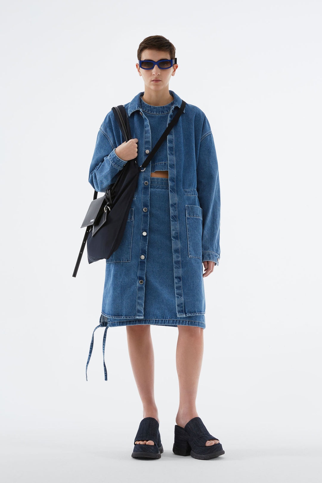 WASHED DENIM LONG OVER SHIRT - 2