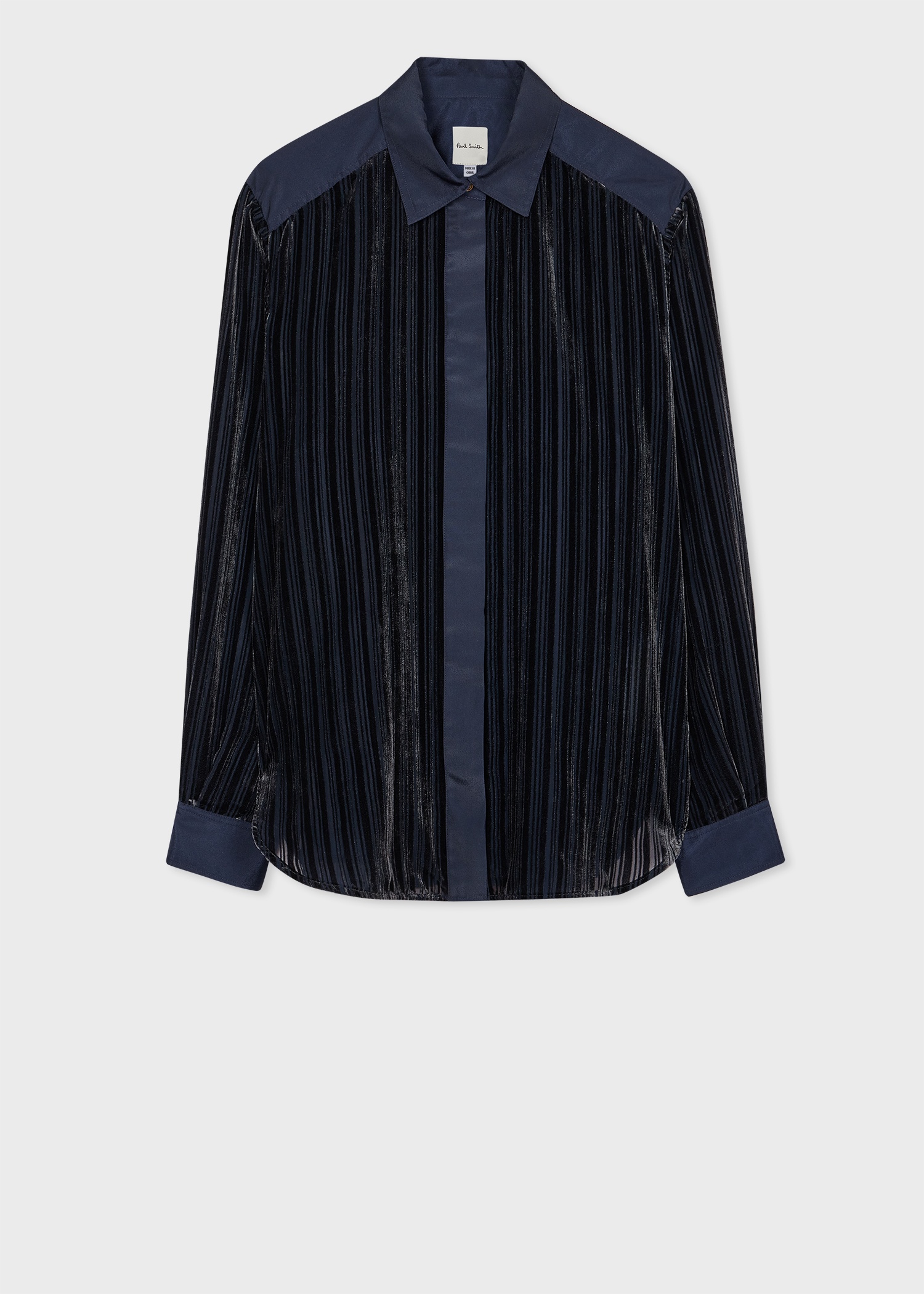 Women's Navy 'Shadow Stripe' Velvet Shirt - 1