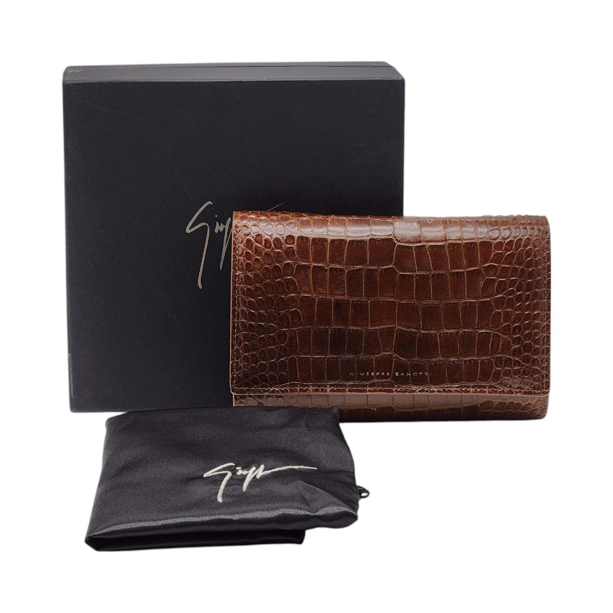 Giuseppe Zanotti Emilee Clutch Shoulder Bag - Croc Print Leather - Brown - 8