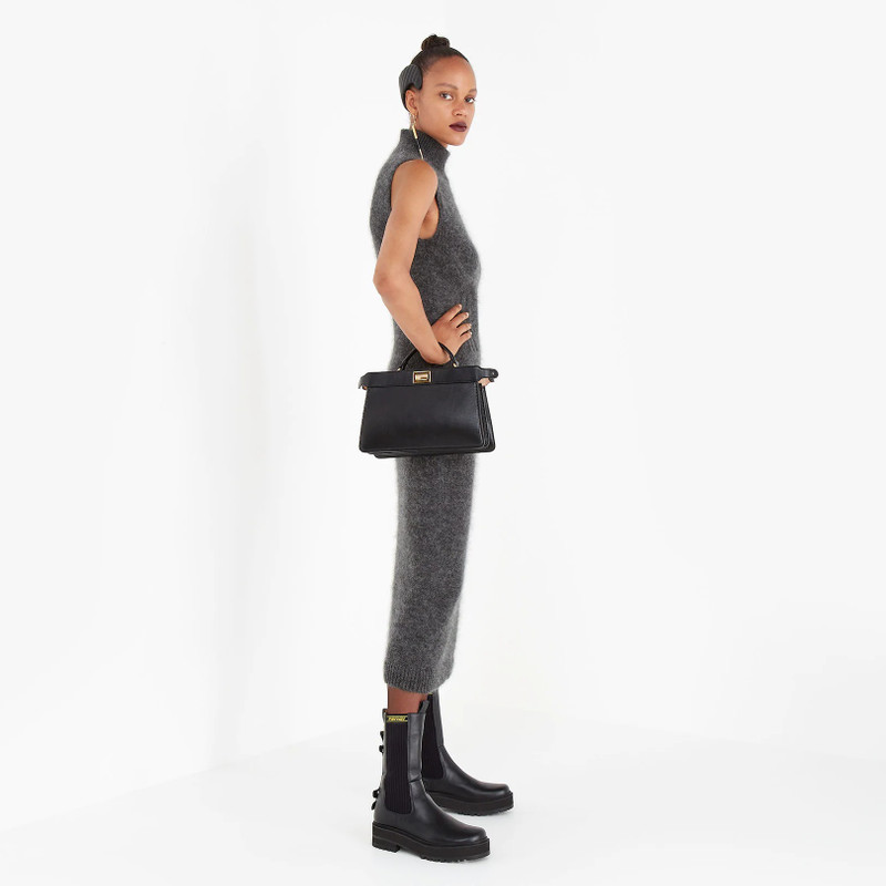 FENDI Black leather biker boots outlook