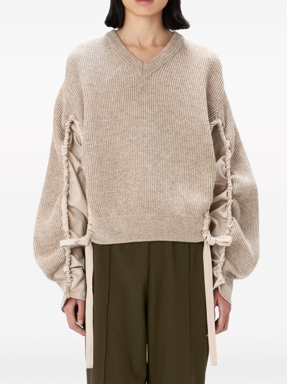 panelled-sleeve ribbed jumper - 3