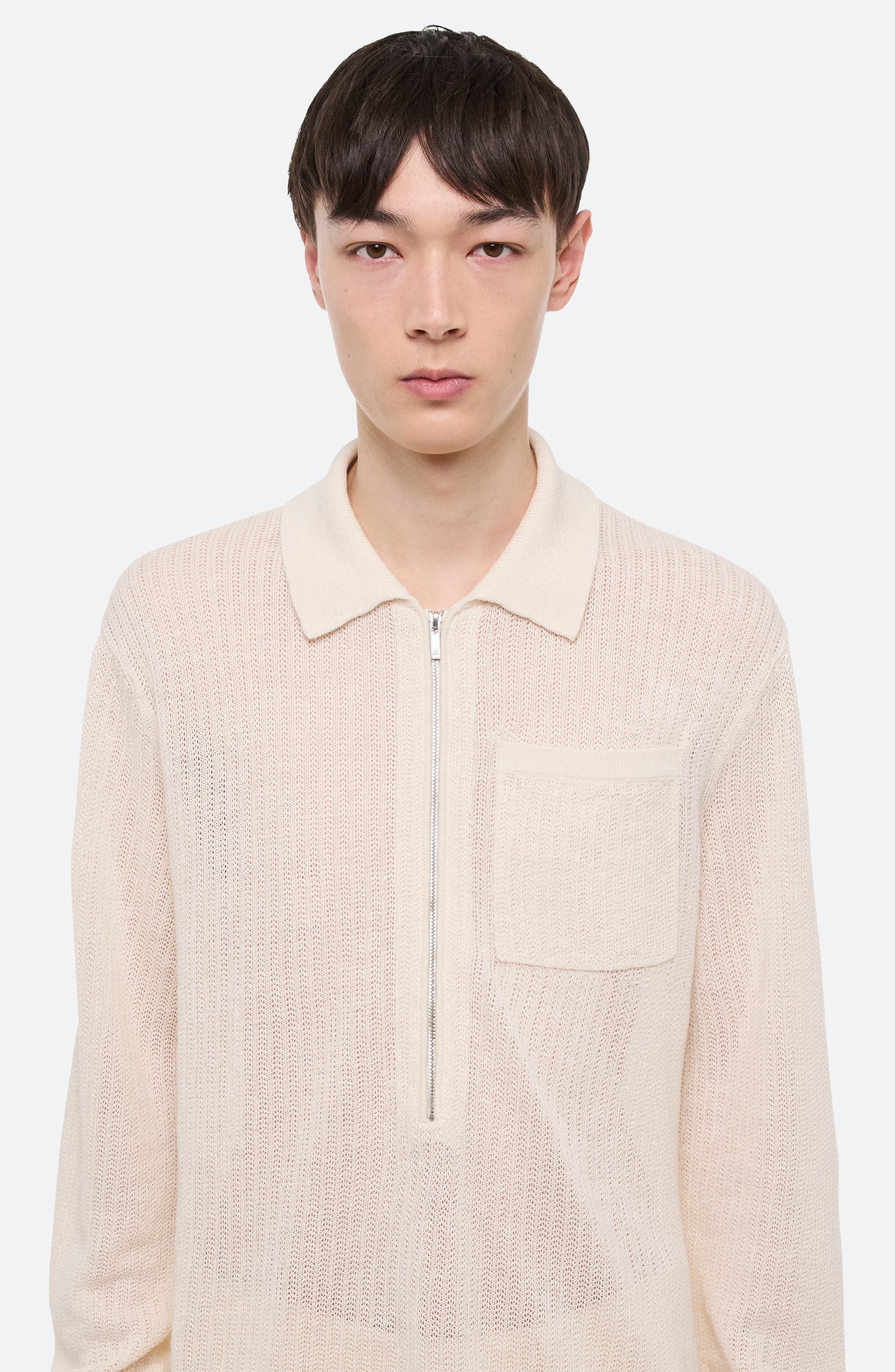 Helmut Lang Half Zip Linen Sweater in Ivory at Nordstrom - 4
