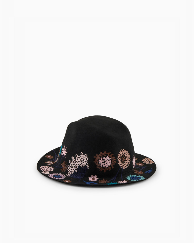 GIORGIO ARMANI Floral embroidered rabbit fur hat outlook