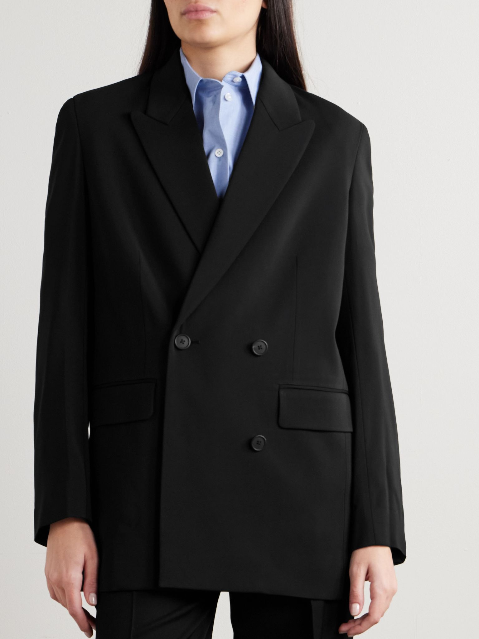 Essentials Tristana double-breasted twill blazer Black - 3