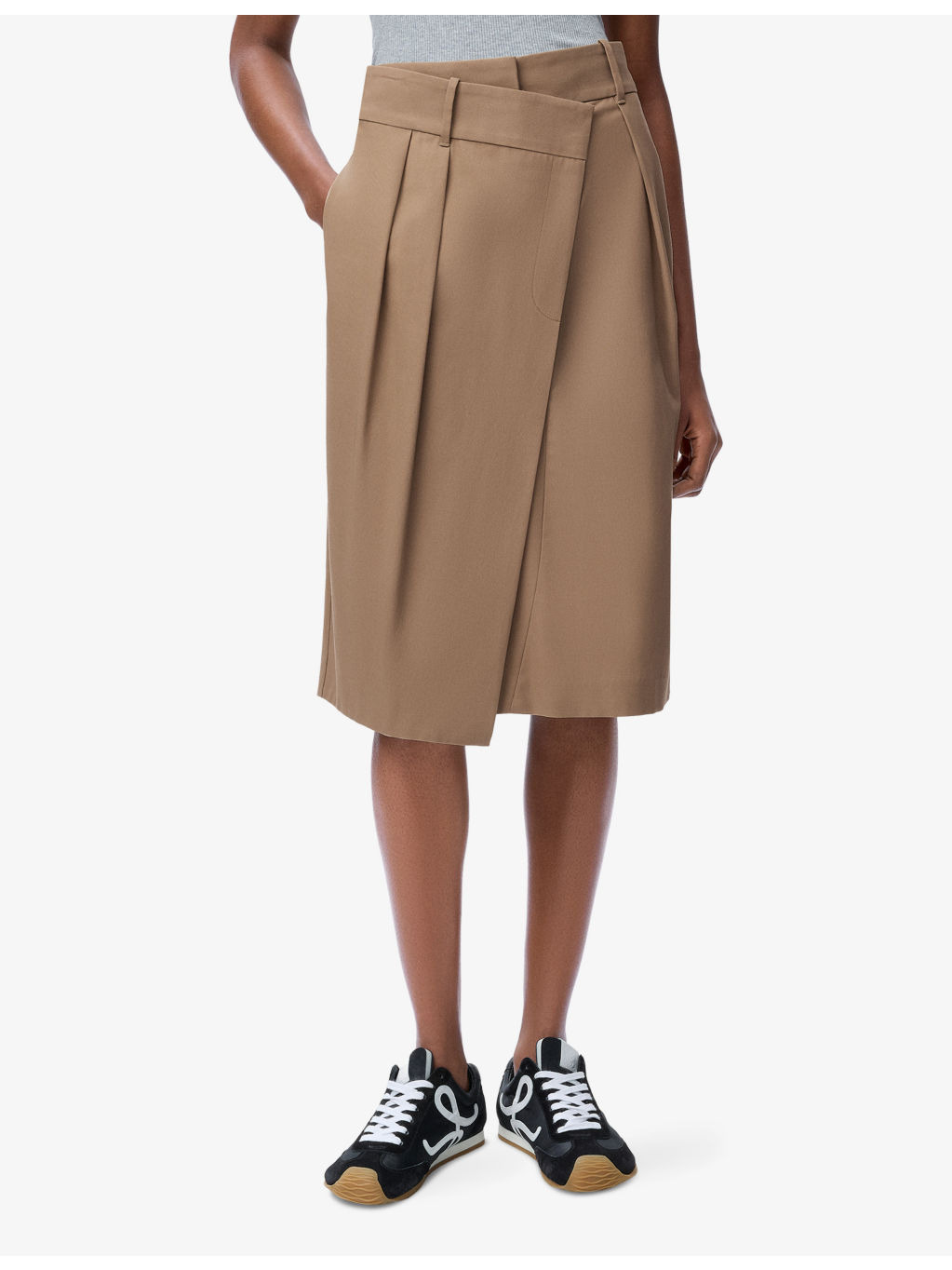 Wrap-Over Knee-Length Cotton-Silk Blend Skirt - 2