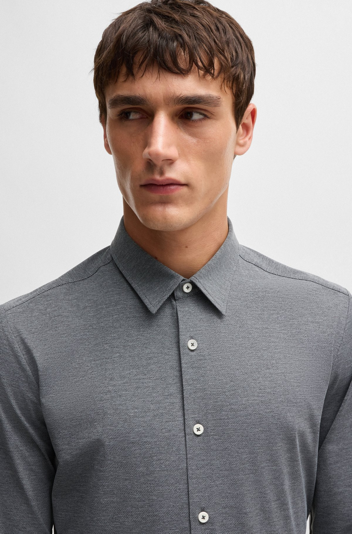 SLIM-FIT SHIRT IN MELANGE PERFORMANCE-STRETCH JERSEY - 3
