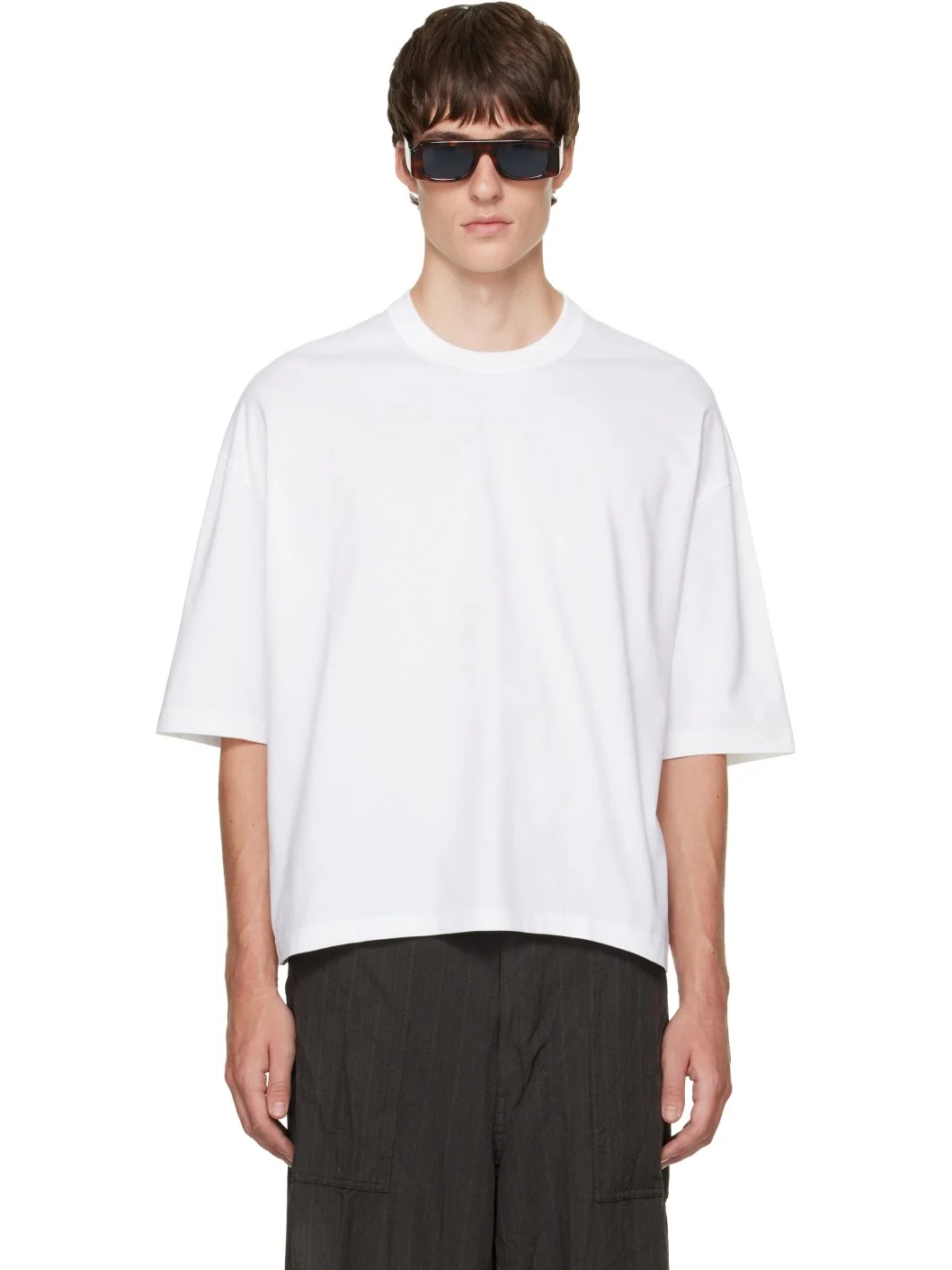 White Cotton Jersey Slightly Brushed T-shirt - 1