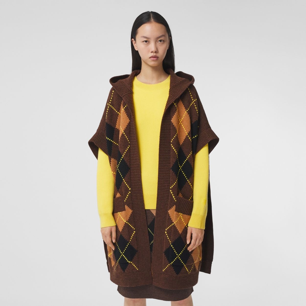 Argyle Intarsia Wool Cashmere Hooded Cape - 5