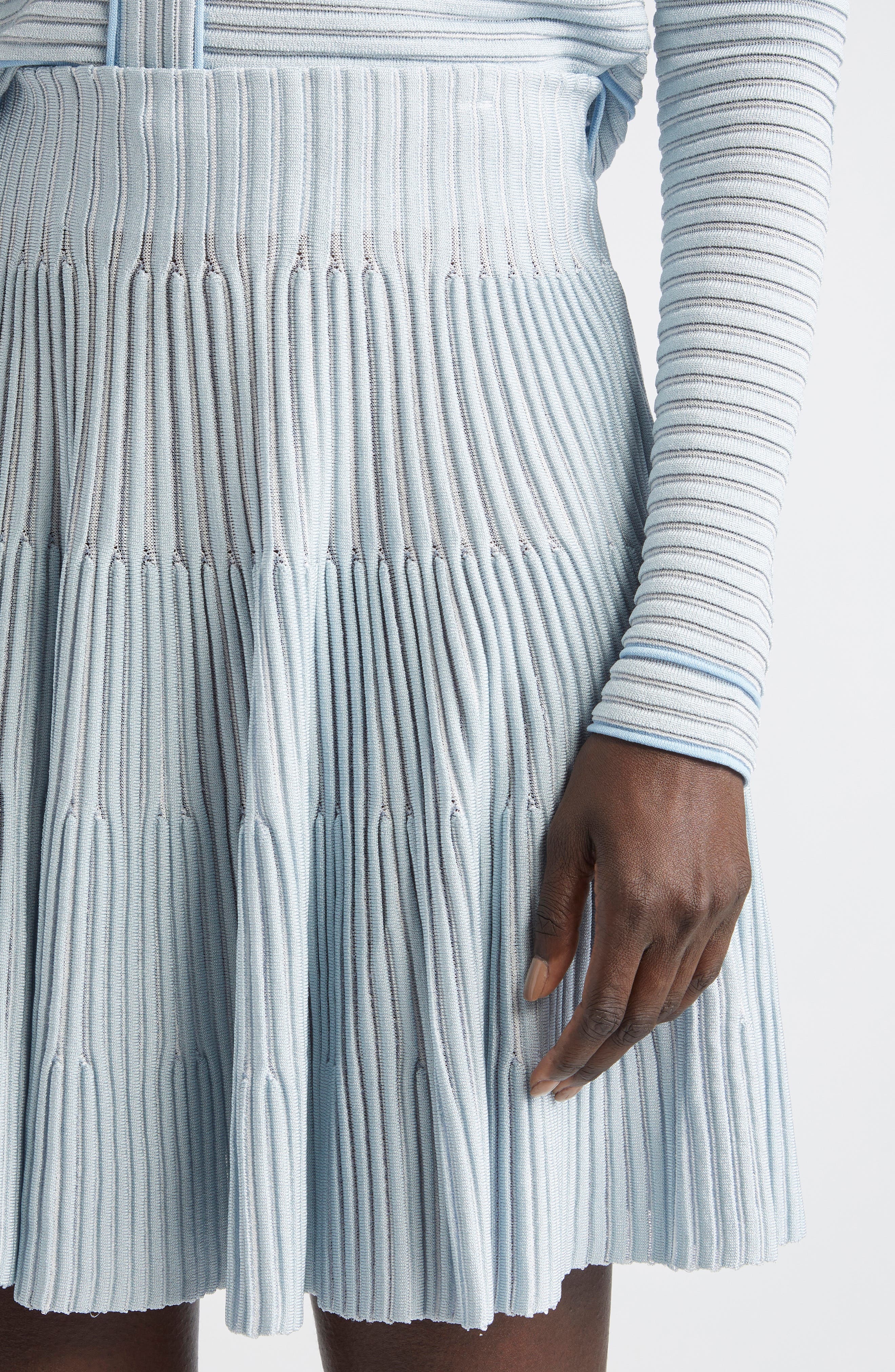Balmain Textured Knit Flared Skirt in Blue/White at Nordstrom - 5