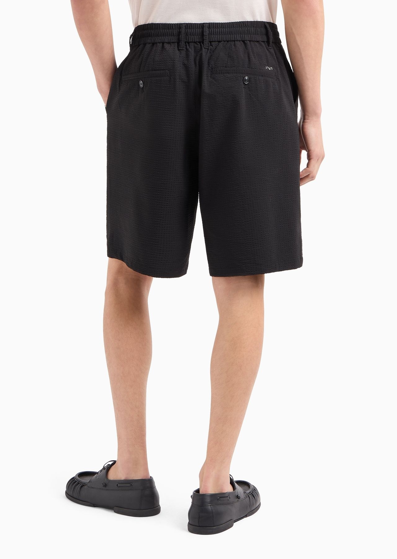 Technical seersucker, elasticated-waist chino Bermuda shorts - 3