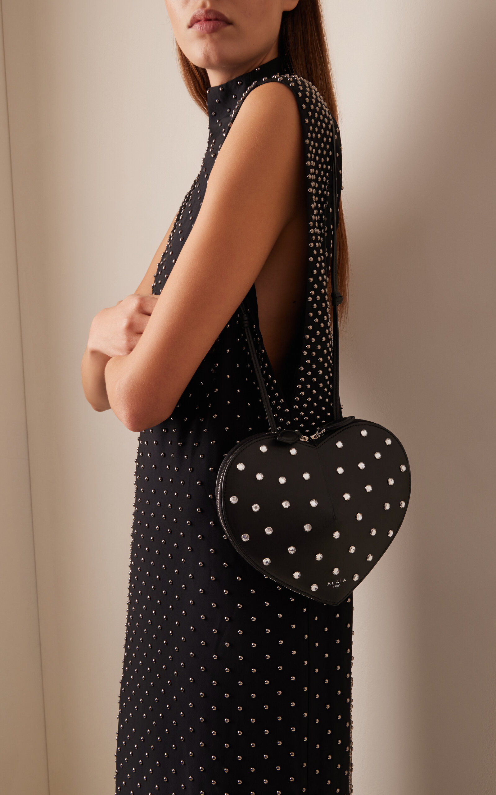 Le Coeur Studded Leather Crossbody Bag black - 3