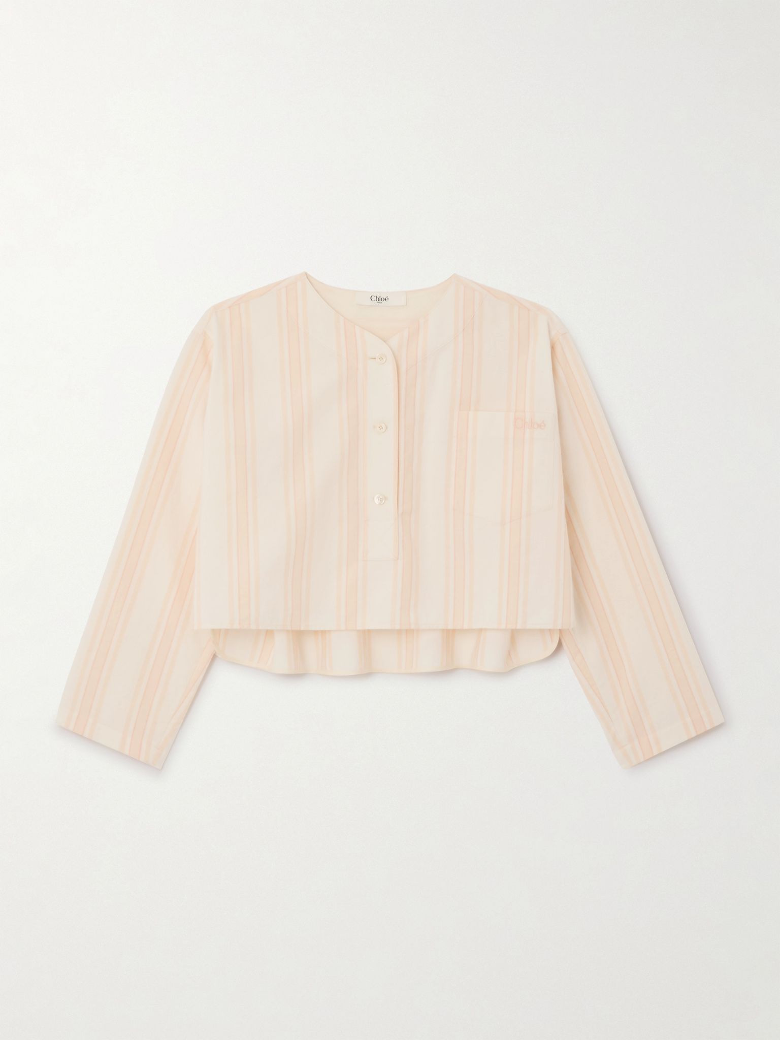 Cropped striped cotton-poplin shirt Peach - 1